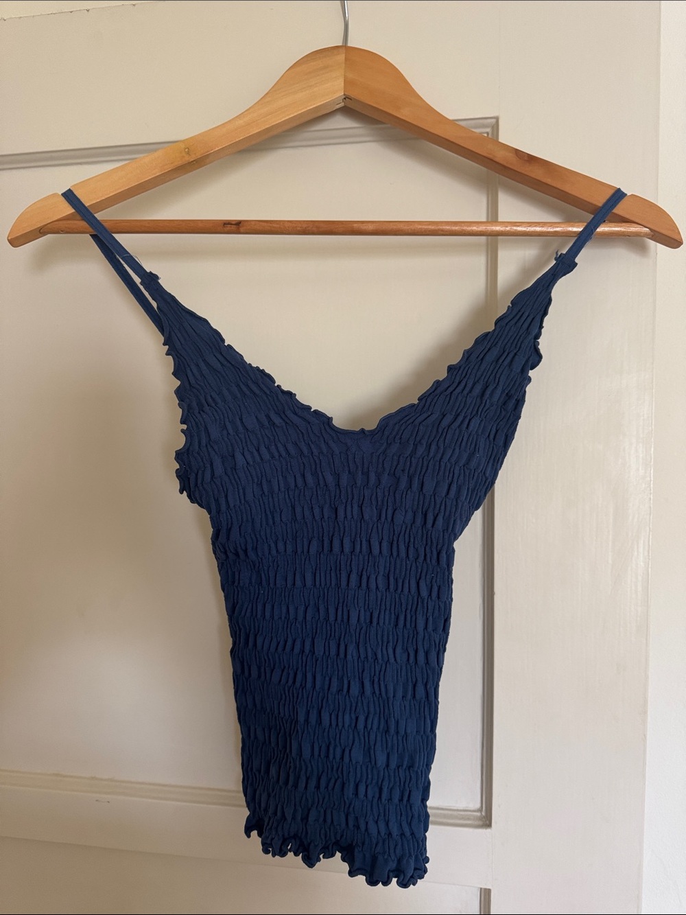 Free People Navy Smocked Cami with Thin Straps